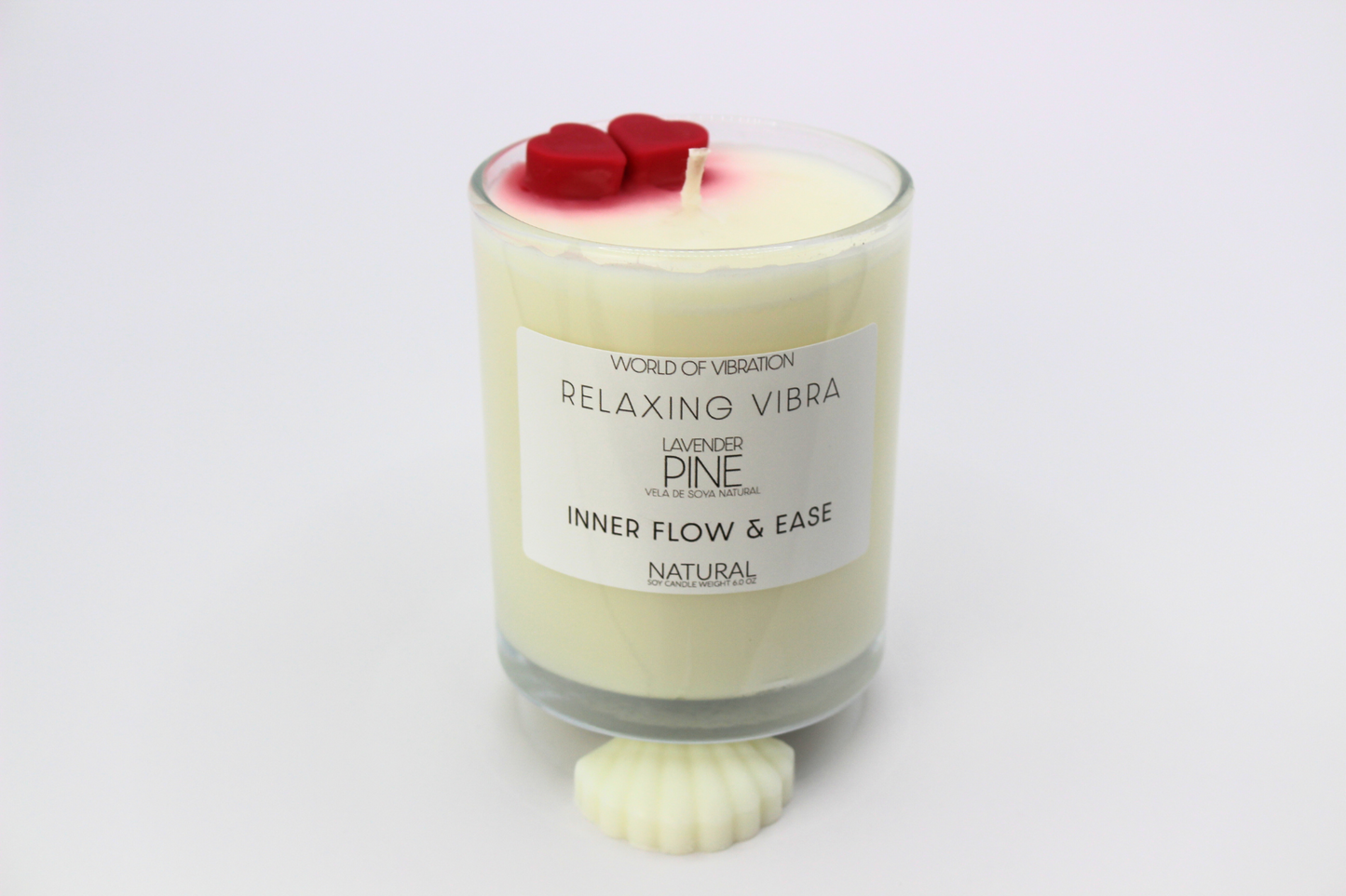 Relaxing Vibra Candle - White with Heart Embeds, 6 oz | World of Vibration