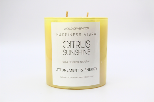 Yellow Iridescent Happiness Vibra Candle - Yellow, Iridescent Glass, 8 oz | World of Vibration