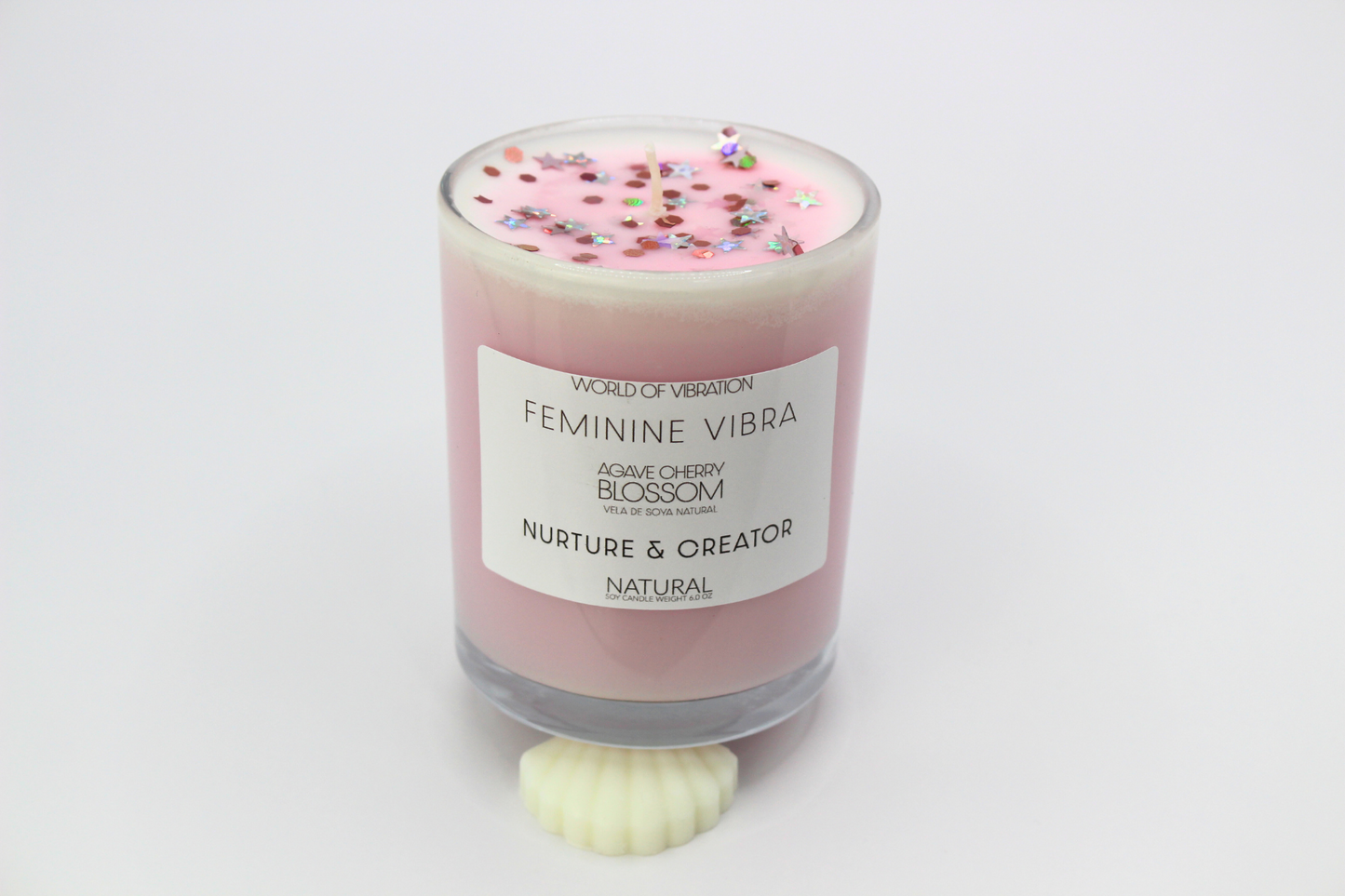 Feminine Vibra Candle - Purple with Sparkling Glitter, 6 oz | World of Vibration