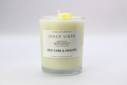 Inner Vibra Candle - White with Yellow Star, 6 oz | World of Vibration