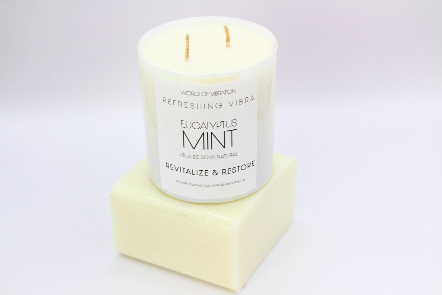 White Iridescent Refreshing Vibra Candle - White, Iridescent Glass, 8 oz | World of Vibration