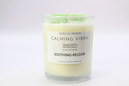 Universal Love Calming Vibra Candle - White with Green Rainbow, 6 oz | World of Vibration