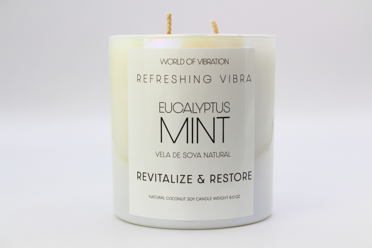 White Iridescent Refreshing Vibra Candle - White, Iridescent Glass, 8 oz | World of Vibration