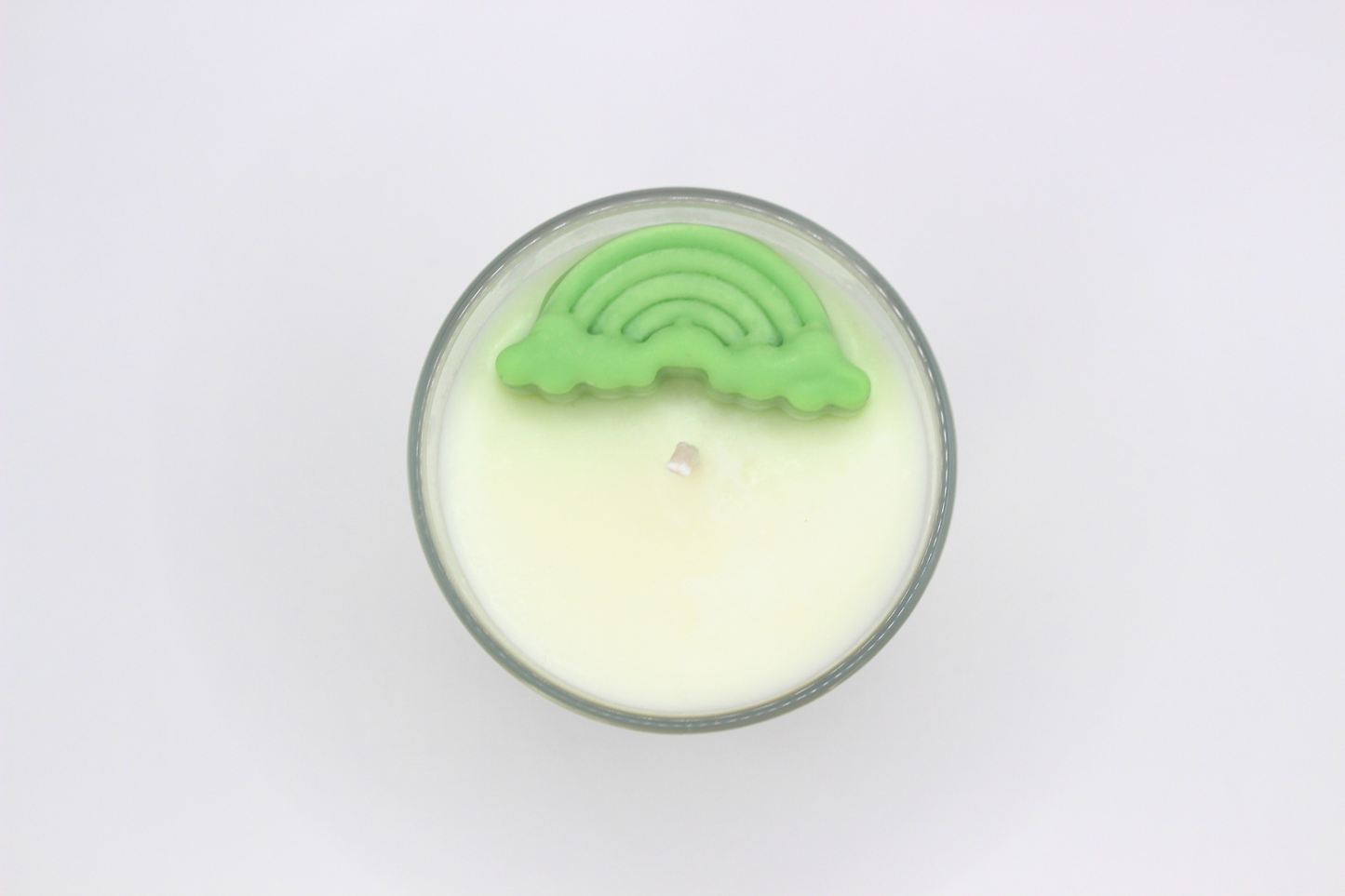 Universal Love Calming Vibra Candle - White with Green Rainbow, 6 oz | World of Vibration