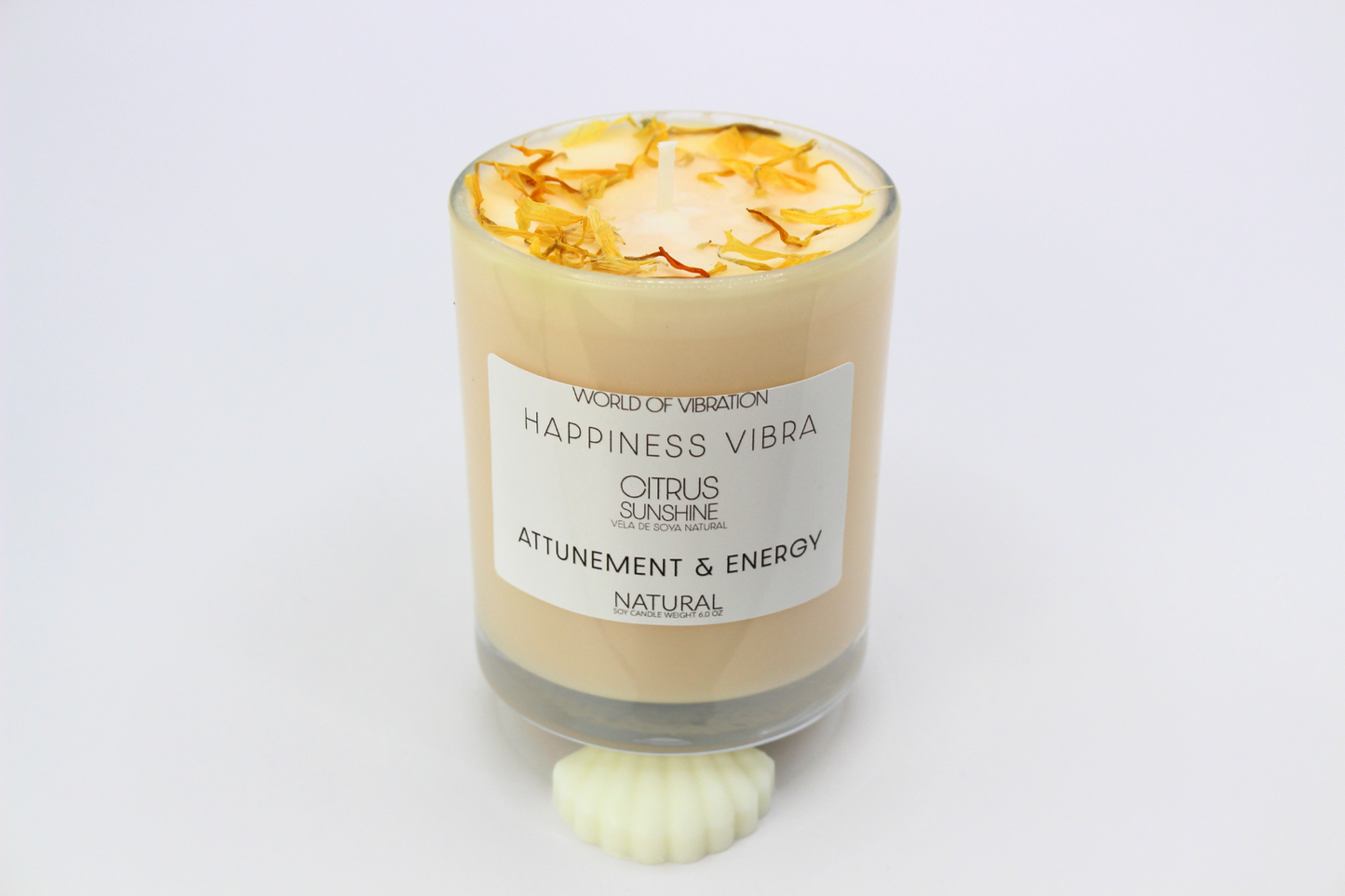 Happiness Vibra Candle - Orange with Calendula Petals, 6 oz | World of Vibration