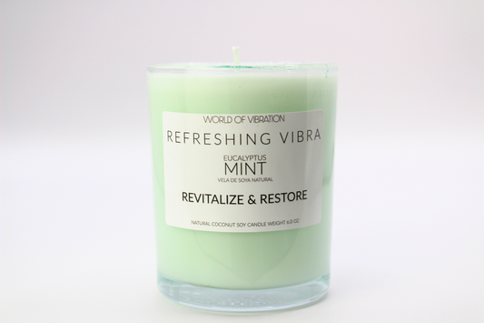 Refreshing Vibra Mint Green Candle - Topped with Glitter, 6 oz | World of Vibration