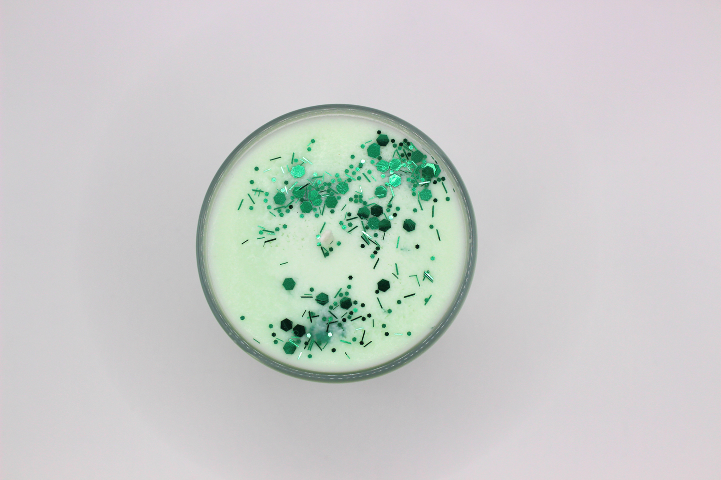 Refreshing Vibra Mint Green Candle - Topped with Glitter, 6 oz | World of Vibration