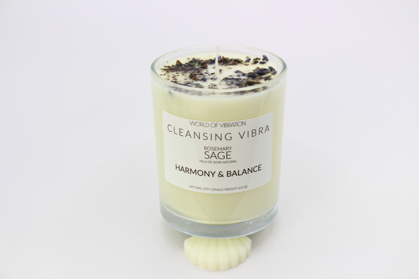 Cleansing Vibra Candle - White with Sage & Lavender, 6 oz | World of Vibration