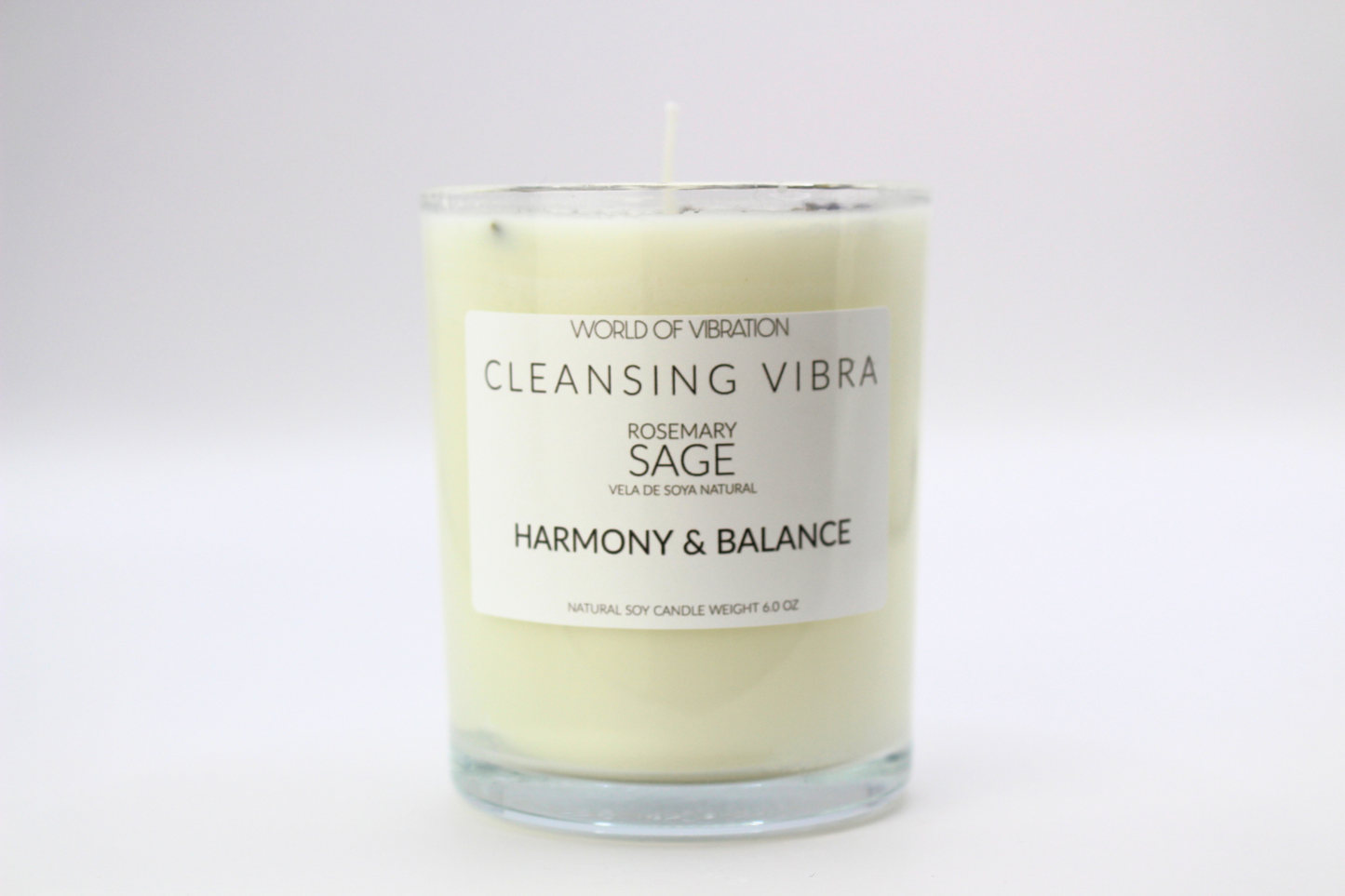 Cleansing Vibra Candle - White with Sage & Lavender, 6 oz | World of Vibration