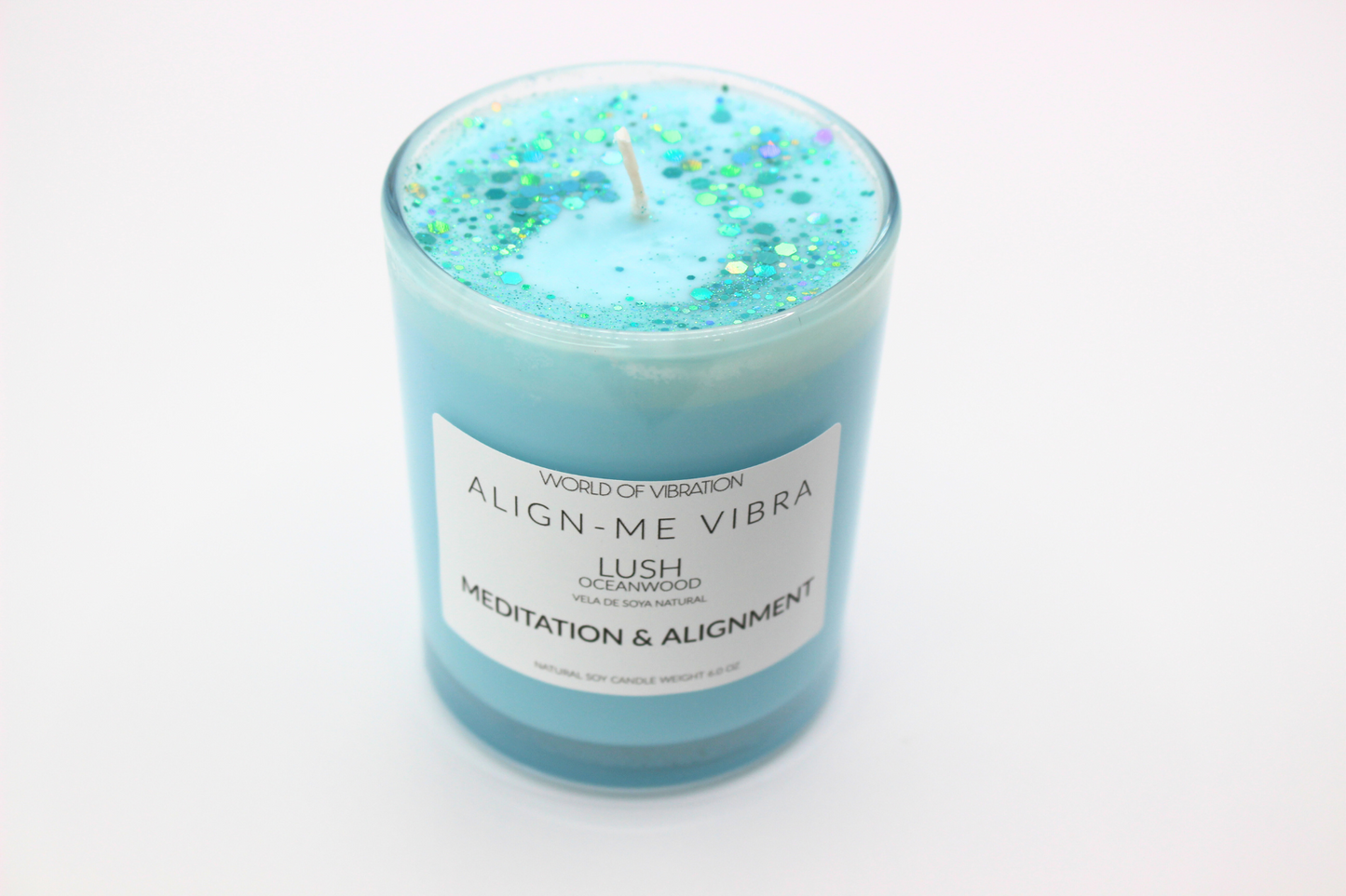 Meditation & Alignment Candle - Ocean Blue with Glitter, 6 oz | World of Vibration