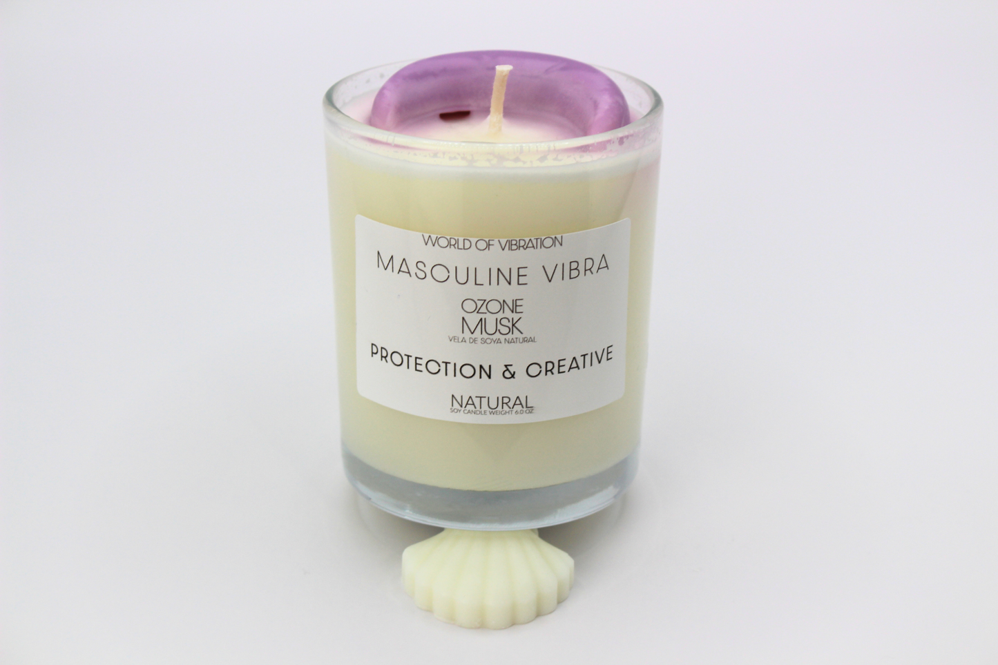 Masculine Vibra Candle - White with Purple Moon, 6 oz | World of Vibration