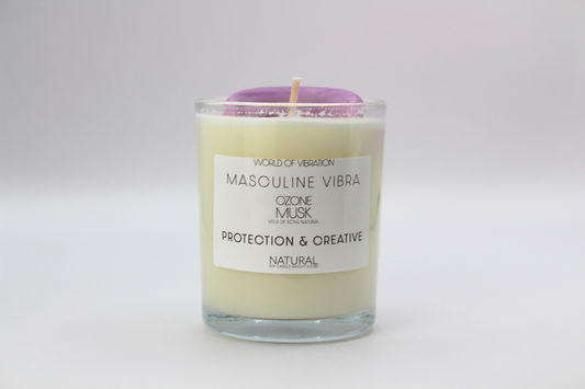 Masculine Vibra Candle - White with Purple Moon, 6 oz | World of Vibration